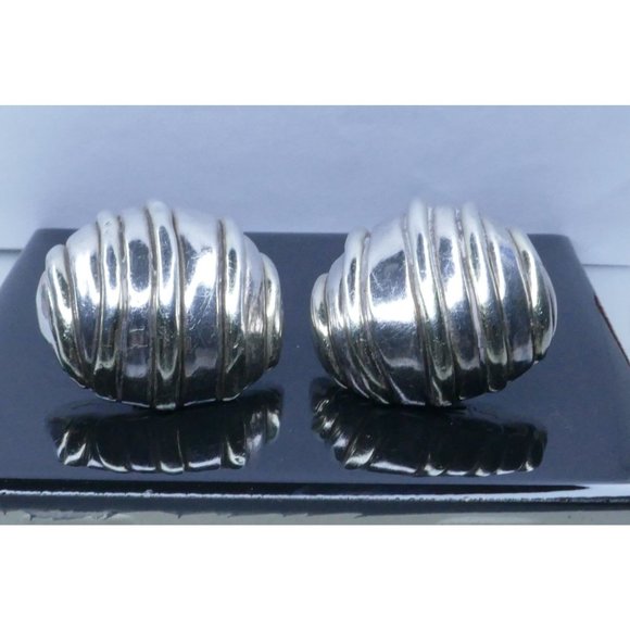 Signed Frederick Jean Duclos Bold Sterling Silver Electroform Striped Dome Earri - Picture 6 of 14